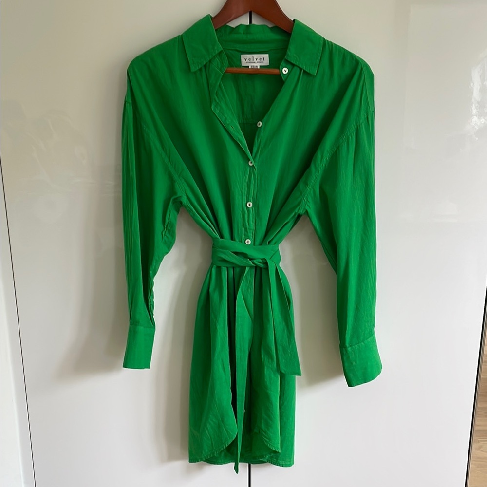 Velvet Vibrant Green shirt dress